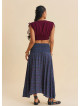 Gipe Detailed Waist Tied Navy Blue Floral Skirt 4897
