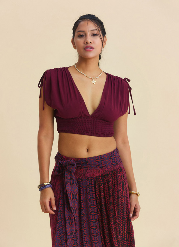 Gipe Detailed Belted Burgundy Summer Skirt 4903