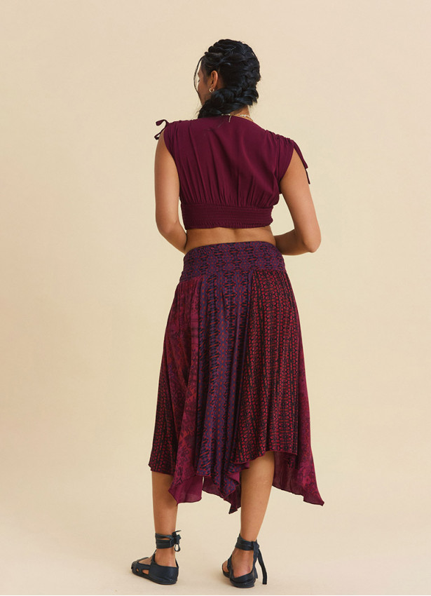Gipe Detailed Belted Burgundy Summer Skirt 4903