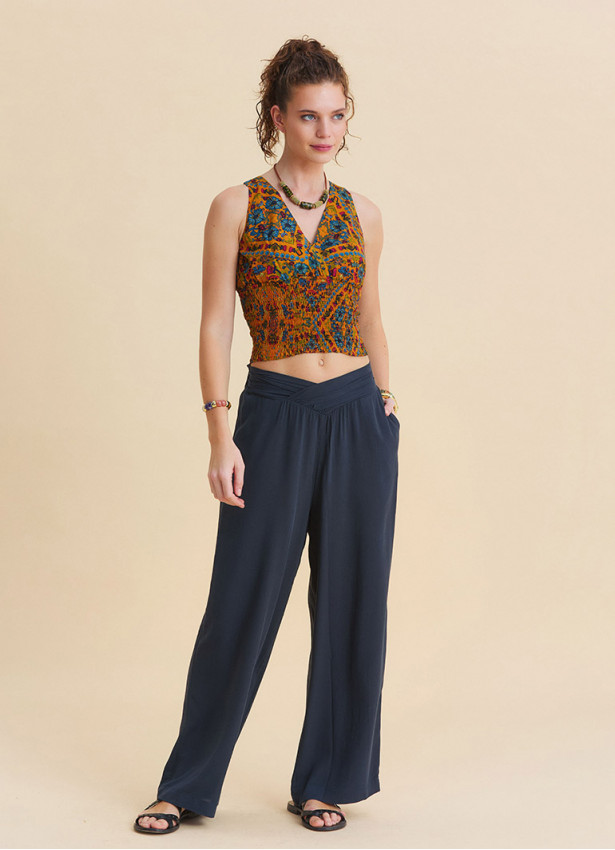 Cross Front Waistband Anthracite Yoga Trousers 4858