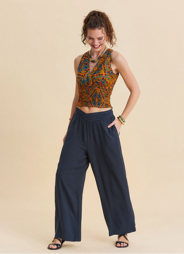 Cross Front Waistband Anthracite Yoga Trousers 4858