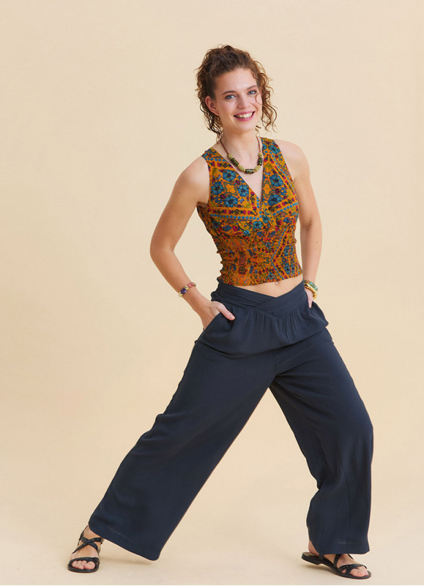 Cross Front Waistband Anthracite Yoga Trousers 4858