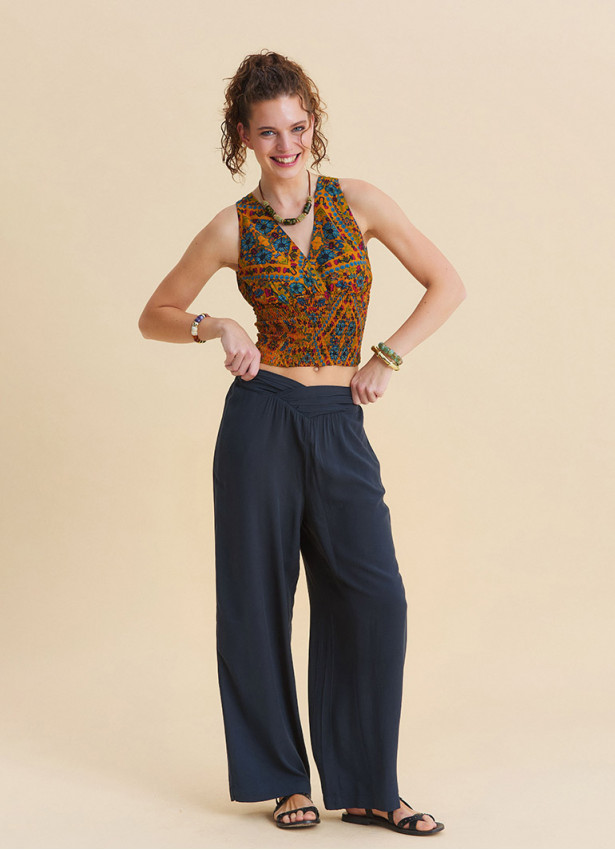 Cross Front Waistband Anthracite Yoga Trousers 4858
