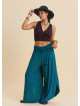 Womens Summer Trousers with Elasticated Waist and Side Slits Petrol Blue 4920