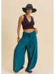 Womens Summer Trousers with Elasticated Waist and Side Slits Petrol Blue 4920