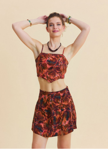 Adjustable Strap  Elastic Backed Coral Colored Ethnic Blouse 4936