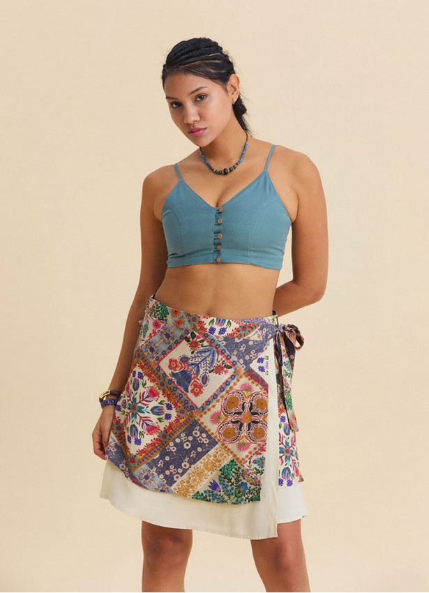 Double Layered Wrap Style Beige Floral Skirt 4970