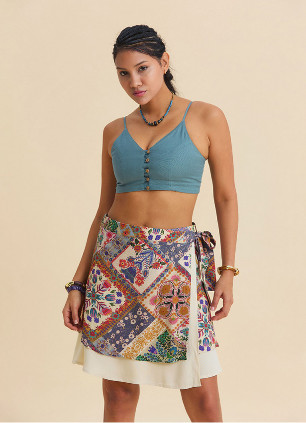 Double Layered Wrap Style Beige Floral Skirt 4970