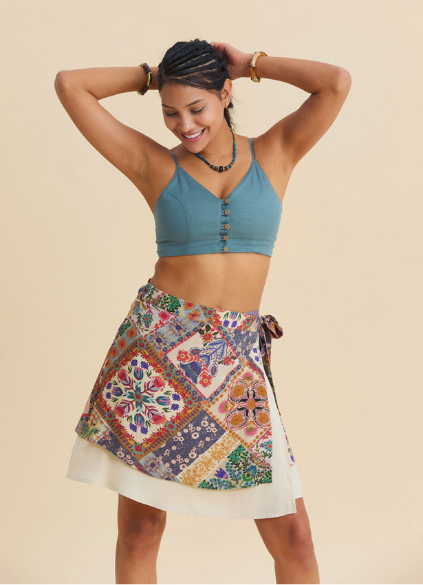 Double Layered Wrap Style Beige Floral Skirt 4970