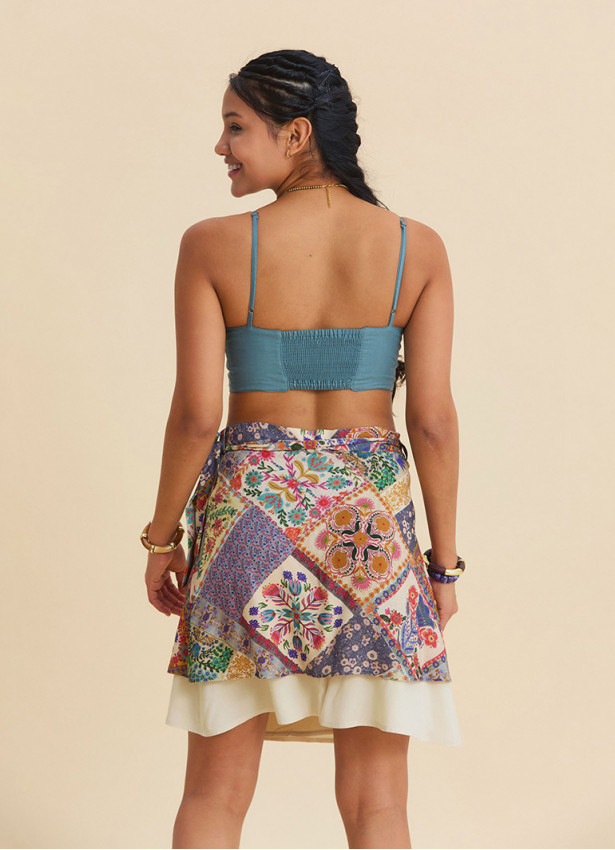 Double Layered Wrap Style Beige Floral Skirt 4970