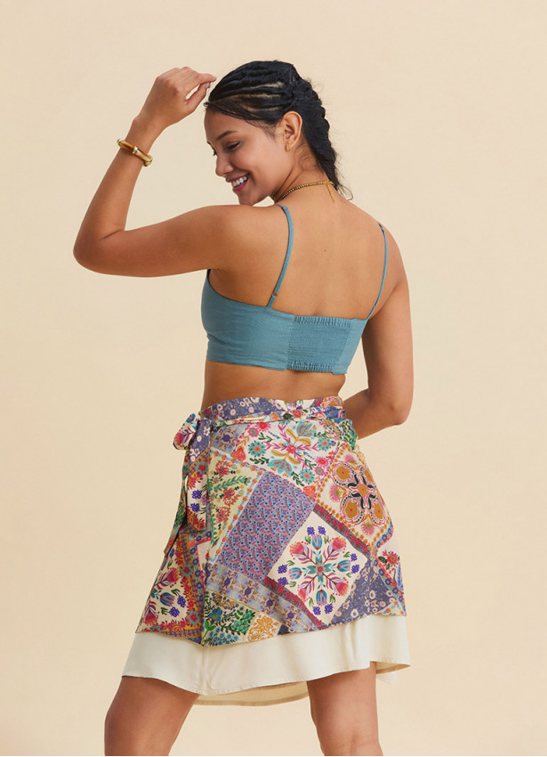 Double Layered Wrap Style Beige Floral Skirt 4970