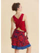 Double Layered Wrap Style Red Floral Skirt 4969