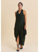 Asymmetrical Cut Green Authentic Dress with Open Collar 4803