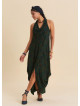 Asymmetrical Cut Green Authentic Dress with Open Collar 4803
