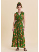 Green Ethnic Dress with Cross Over Neckline and Elasticated Waist 4808
