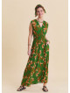 Green Ethnic Dress with Cross Over Neckline and Elasticated Waist 4808
