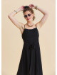 Black Long Dress with Thin Straps Tie Up and Side Slit 4802