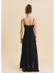 Black Long Dress with Thin Straps Tie Up and Side Slit 4802