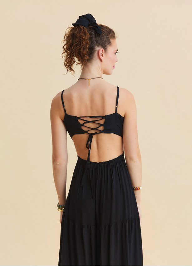 Black Strappy Backless Everyday Dress 4837