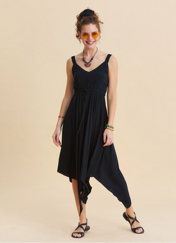 Black Summer Dress with Straps and Elasticated Waist 4815