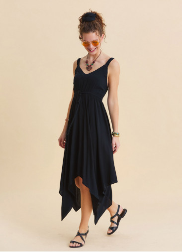 Black Summer Dress with Straps and Elasticated Waist 4815