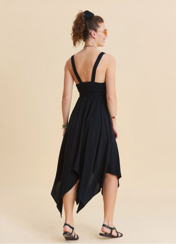 Black Summer Dress with Straps and Elasticated Waist 4815