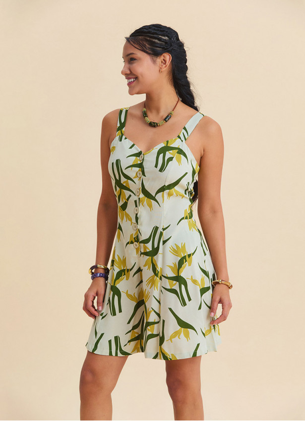 Anita Womens Ethnic Jumpsuit with Thin Straps and Button Details 4878