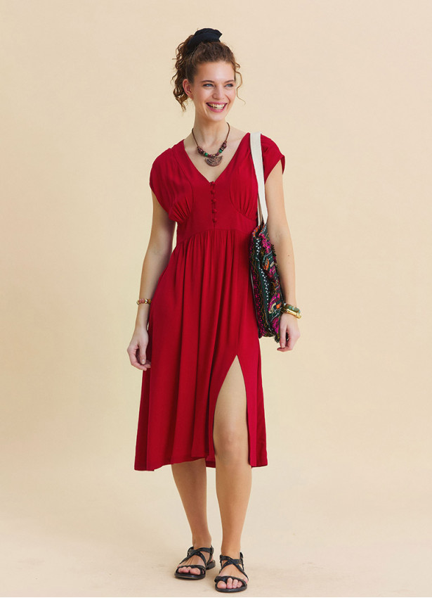 V Neck Backless Red Summer Dress 4794