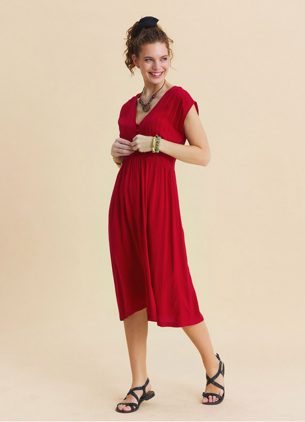 V Neck Backless Red Summer Dress 4794