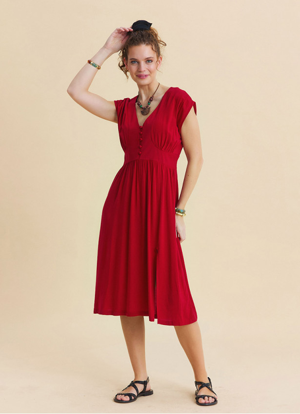 V Neck Backless Red Summer Dress 4794