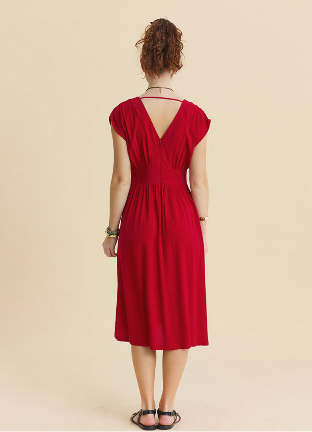 V Neck Backless Red Summer Dress 4794
