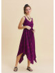 V Neck Asymmetrical Cut Wine Coloured Floral Dress 4816