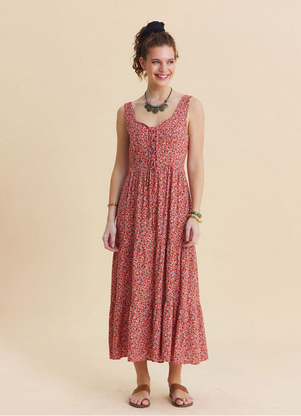 Wide Collar Front Tie Pink Floral Dress 4826