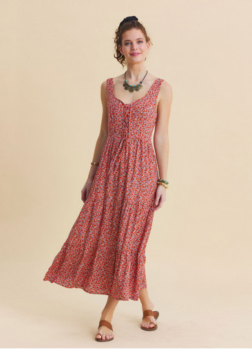 Wide Collar Front Tie Pink Floral Dress 4826