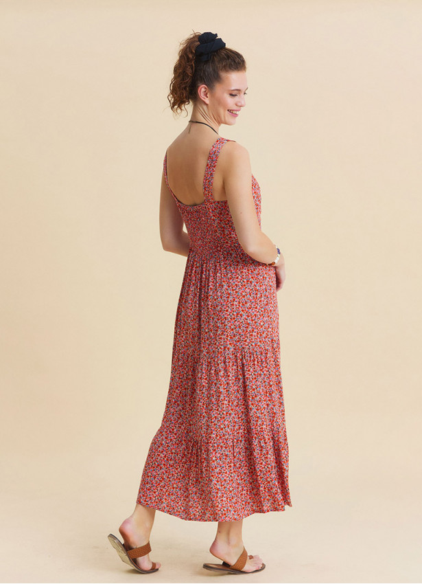 Wide Collar Front Tie Pink Floral Dress 4826