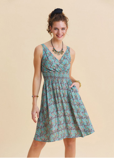 V Neck Strapless Elasticated Waist Mint A-Line Dress 4832