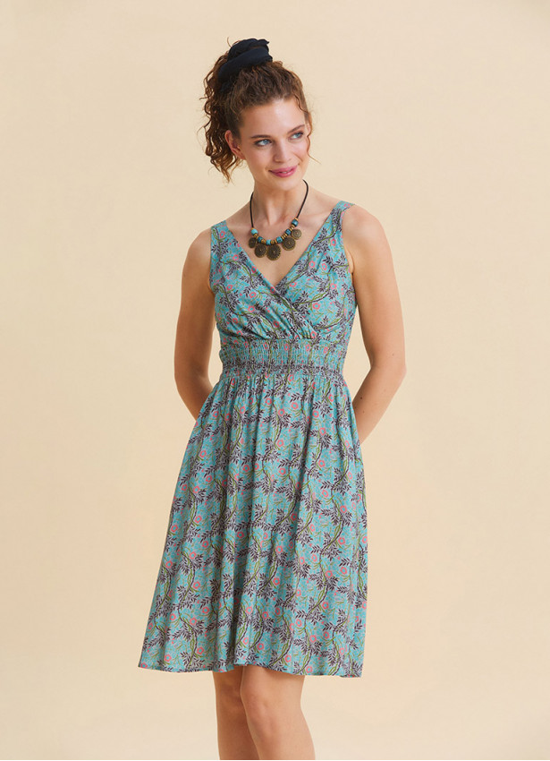 V Neck Strapless Elasticated Waist Mint A-Line Dress 4832