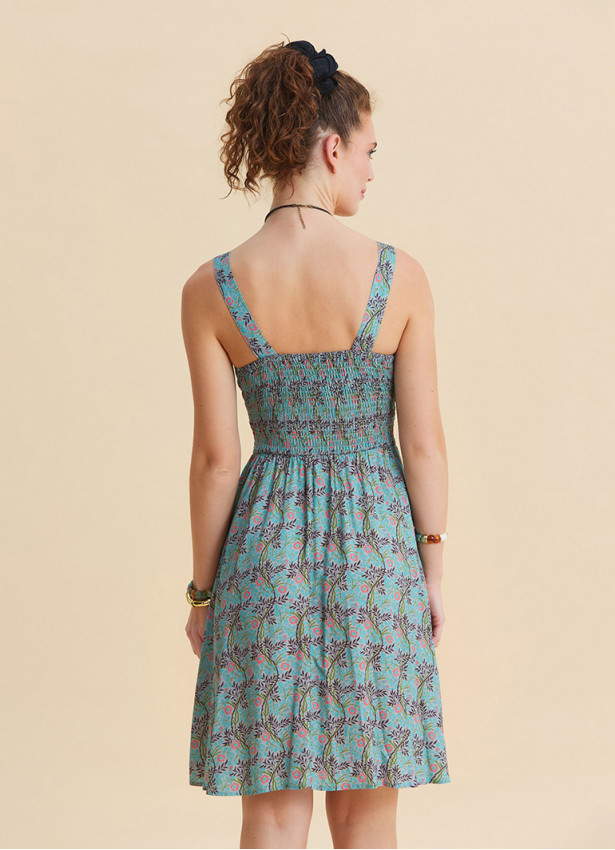 V Neck Strapless Elasticated Waist Mint A-Line Dress 4832