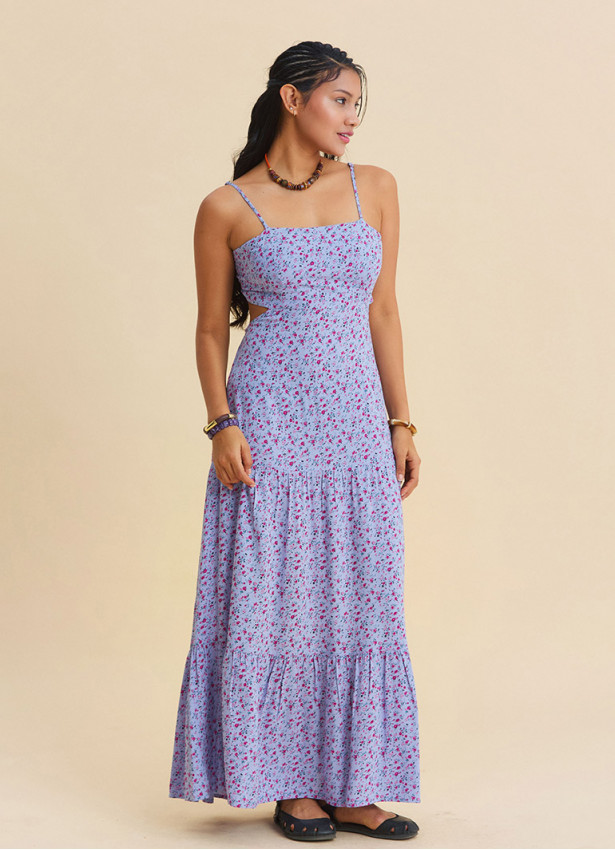 Strappy Backless Lilac Floral Dress 4838