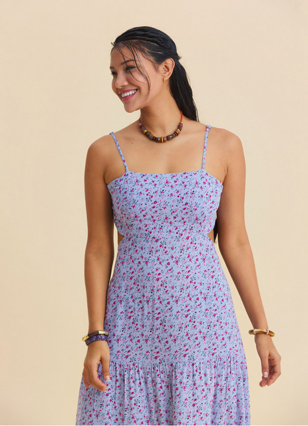 Strappy Backless Lilac Floral Dress 4838