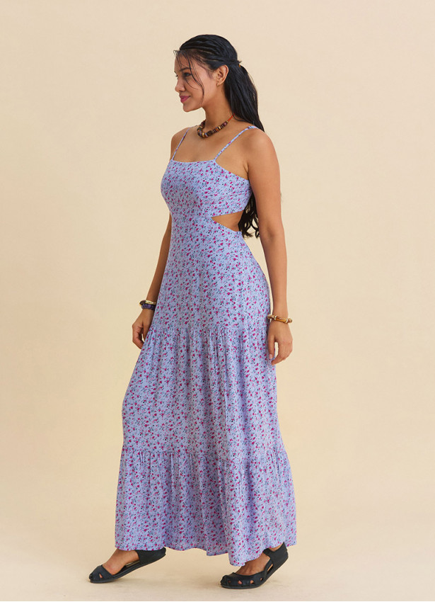 Strappy Backless Lilac Floral Dress 4838