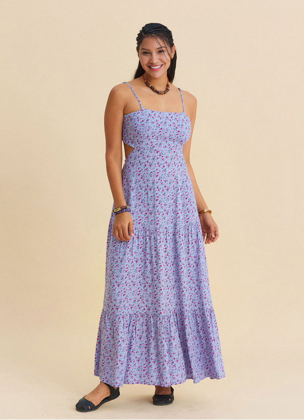 Strappy Backless Lilac Floral Dress 4838