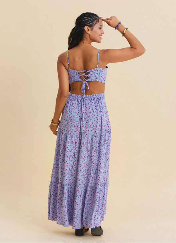 Strappy Backless Lilac Floral Dress 4838