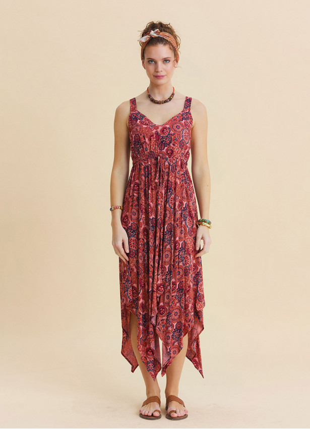 Strapless Elasticated Waist Reyna Patterned Ethnic Dress 4817