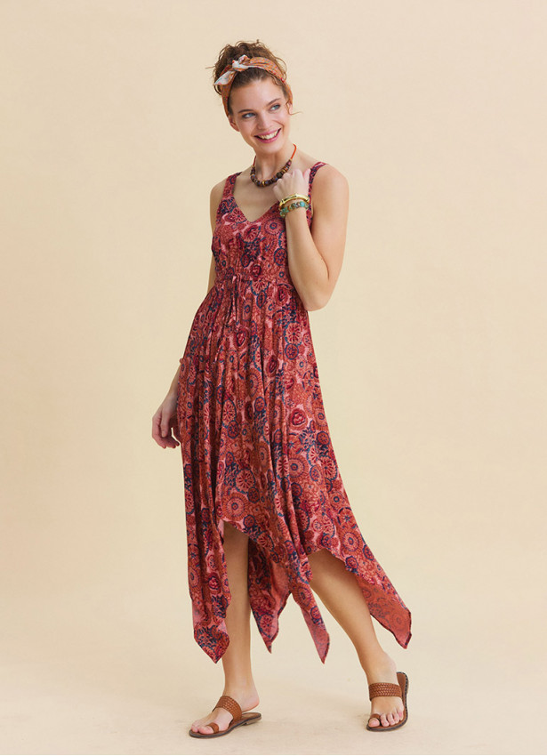 Strapless Elasticated Waist Reyna Patterned Ethnic Dress 4817