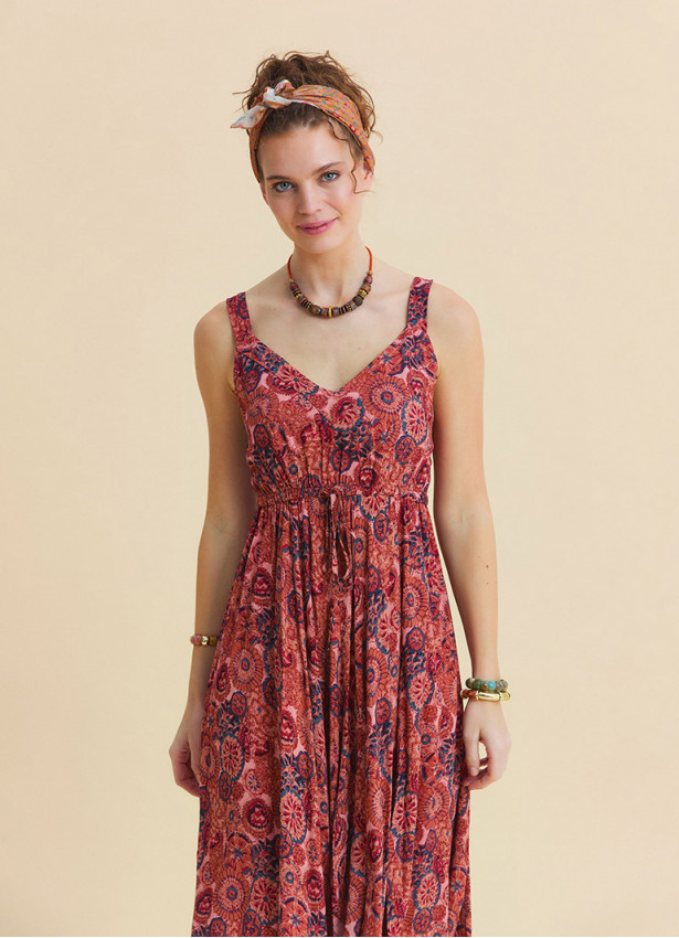 Strapless Elasticated Waist Reyna Patterned Ethnic Dress 4817