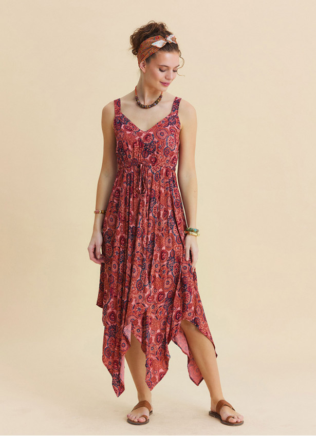 Strapless Elasticated Waist Reyna Patterned Ethnic Dress 4817