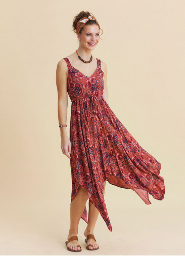 Strapless Elasticated Waist Reyna Patterned Ethnic Dress 4817