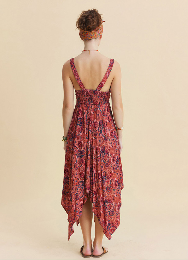 Strapless Elasticated Waist Reyna Patterned Ethnic Dress 4817