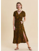 V Neck Slit Front Tie Front Khaki Maxi Dress  4959